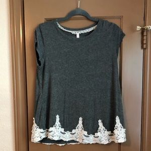 Charcoal and white lace blouse